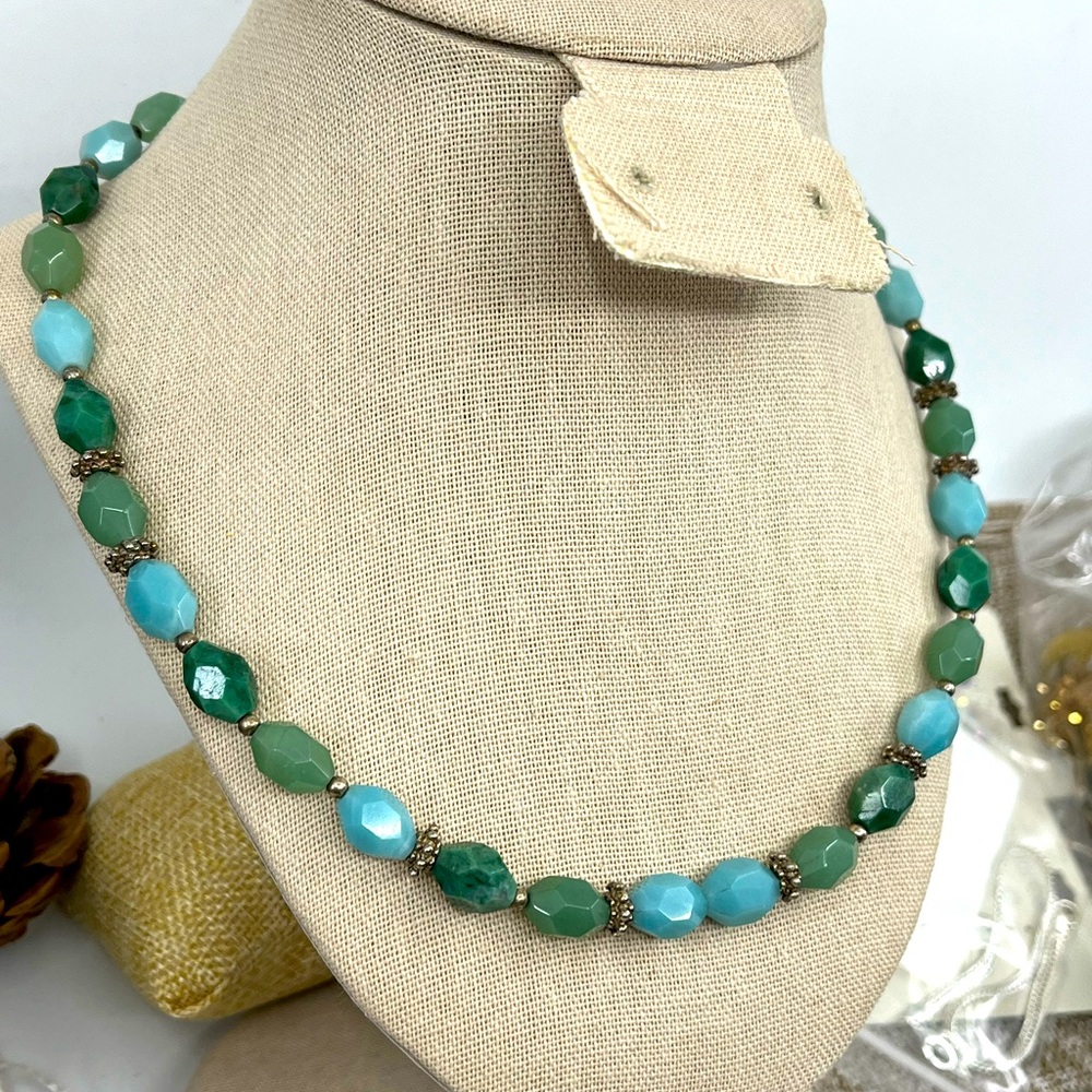 Vintage Sterling Silver Natural Stone Beaded Necklace - Adjustable 16-18”